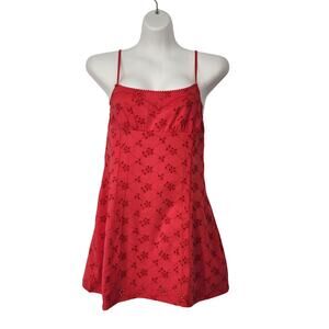 NWT Free People Intimately Poppy Red Eyelet Full Bloom Mini Slip Dress Women's M
